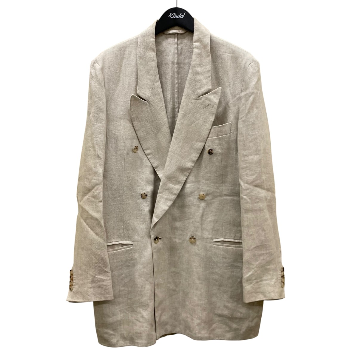 【中古】HERON&rsquo;S GHYLL　リネン素材 ナポレオンカラー ダブルジャケット テーラードジャケット ベージュ サイズ：M 【130626】（ヘロンズ・ギル）｜ブランド古着のカインドオル