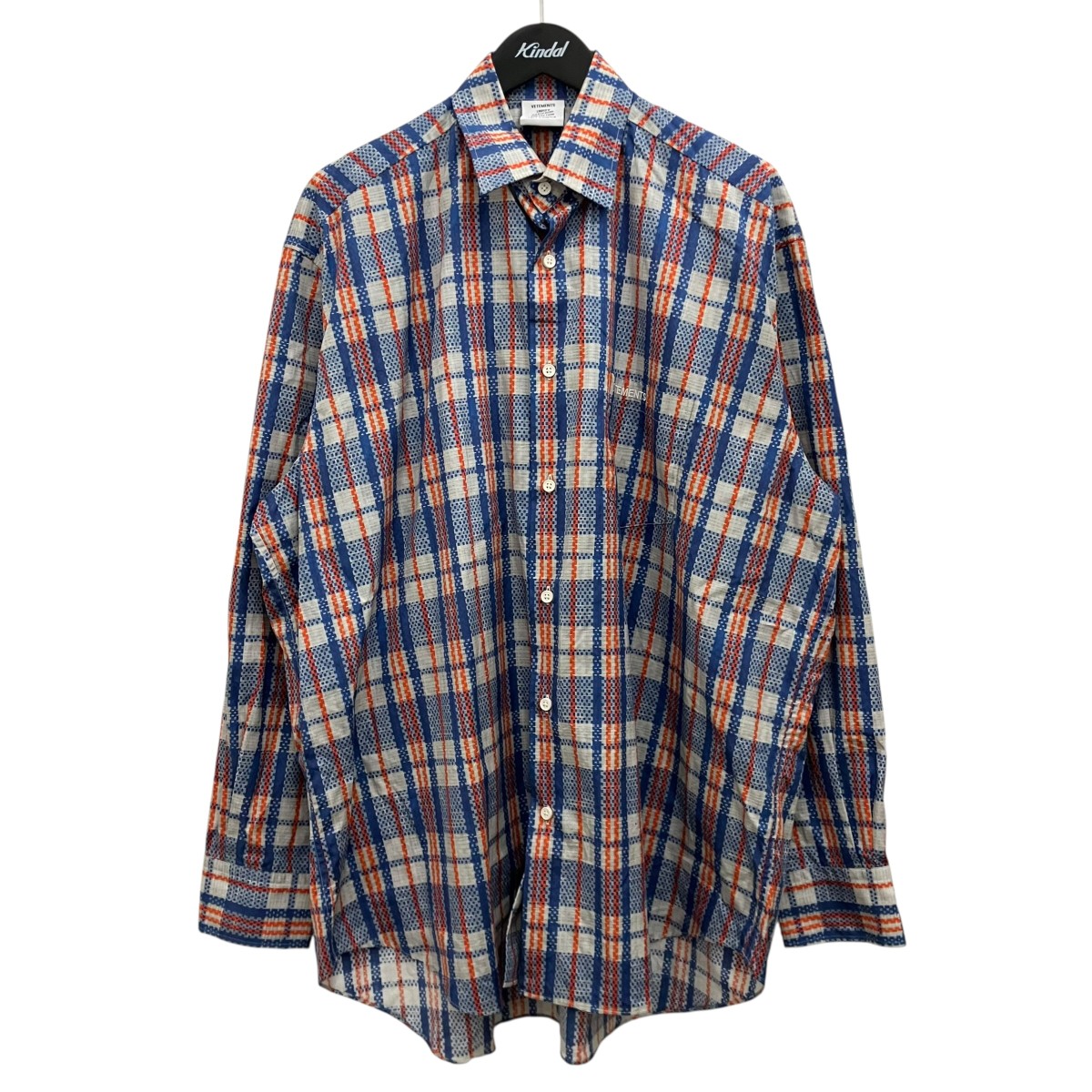 【中古】VETEMENTS【BARBES SHIRT】 チェックシャツ UE63SH300N ホワイト&times;ブルー&times;オレンジ サイズ：XS【価格見直し】｜ブランド古着のカインドオル