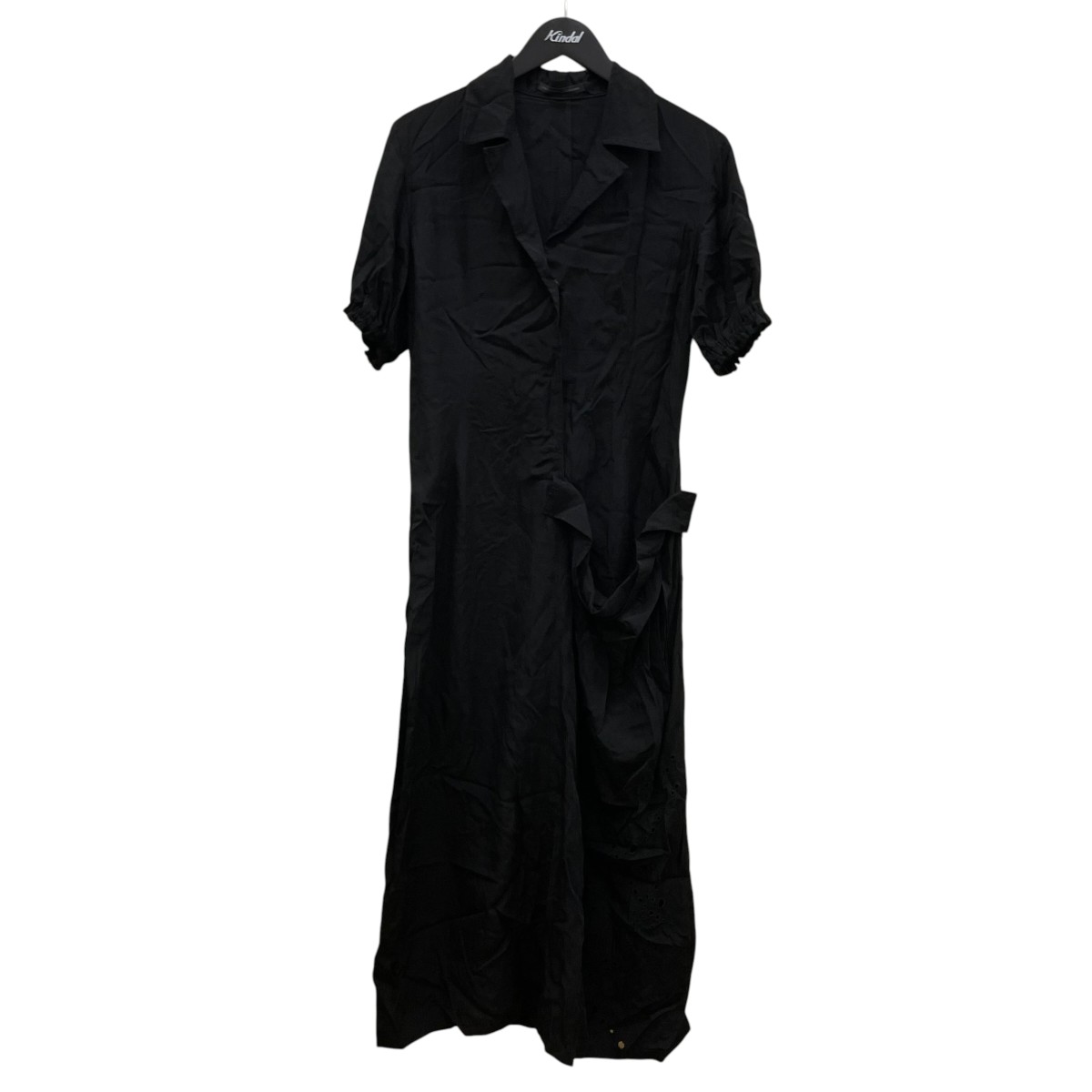 【中古】Y&rsquo;s　CUPRO DUNGAREE BALLER LACE LEFT SIDE GATHERED DRESS オープンカラーシャツワンピース 半袖ワンピース YP-D04-205 ブラック サイズ：1 【170626】（ワイズ）｜ブランド古着のカインドオル