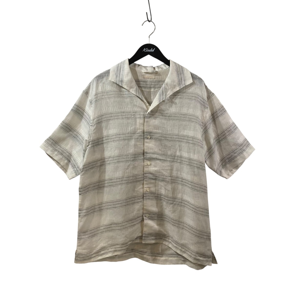 【中古】ULTERIOR　26SS MULTI STRIPED SHARK COLLAR SHIRT 半袖シャツ USH70-LA239-B ホワイト サイズ：3 【210626】（アルテリア）｜ブランド古着のカインドオル