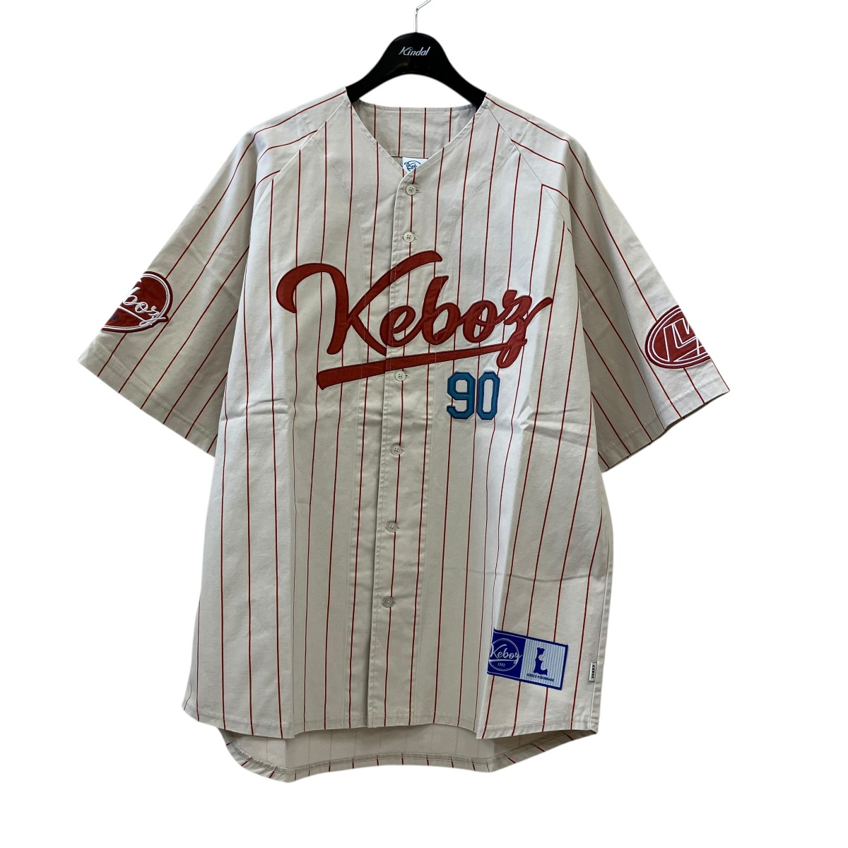 【中古】KEBOZ　SPACE LOV3 &times; KEBOZ BASEBALL JERJEY ストライプ ベースボールシャツ アイボリー&times;レッド サイズ：L 【210626】（ケボズ）｜ブランド古着のカインドオル