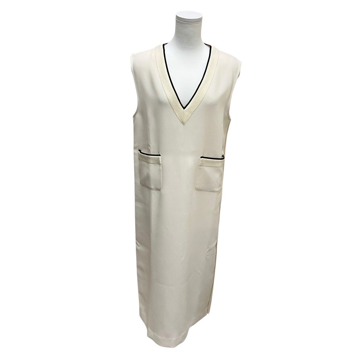 【中古】BALLSEY ニットコンビダブルクロス パッチポケットワンピース 11-06-52-06133 ホワイト サイズ:36 【250626】(ボールジー)|ブランド古着のカインドオル