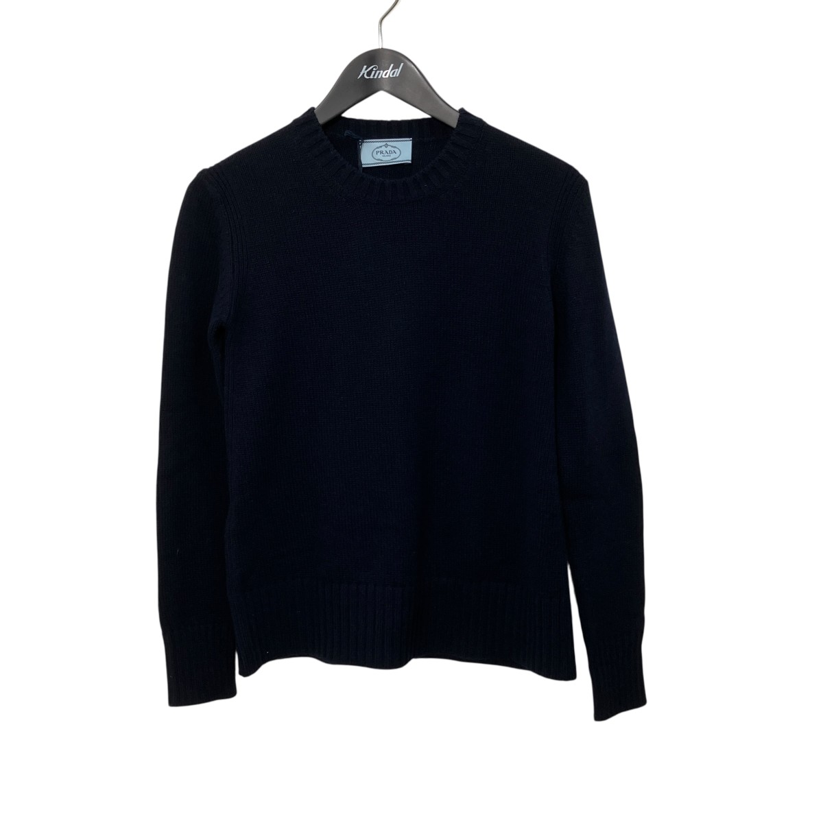 【中古】PRADA　クルーネックニット 124A54 ネイビー サイズ：38 【250626】（プラダ）｜ブランド古着のカインドオル
