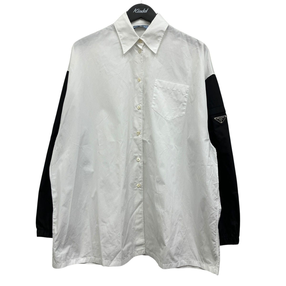 【中古】PRADA 長袖シャツ ホワイト×ブラック サイズ:40 【260626】(プラダ)|ブランド古着のカインドオル