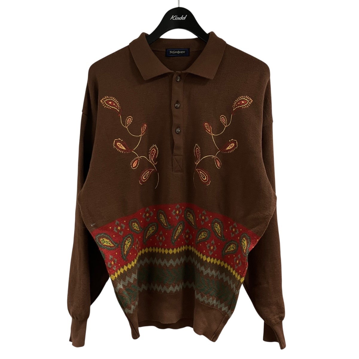 【中古】Yves Saint Laurent ノルディックニットセーター 赤銅色 大きさ：L 【260626】（イヴサンローラン）