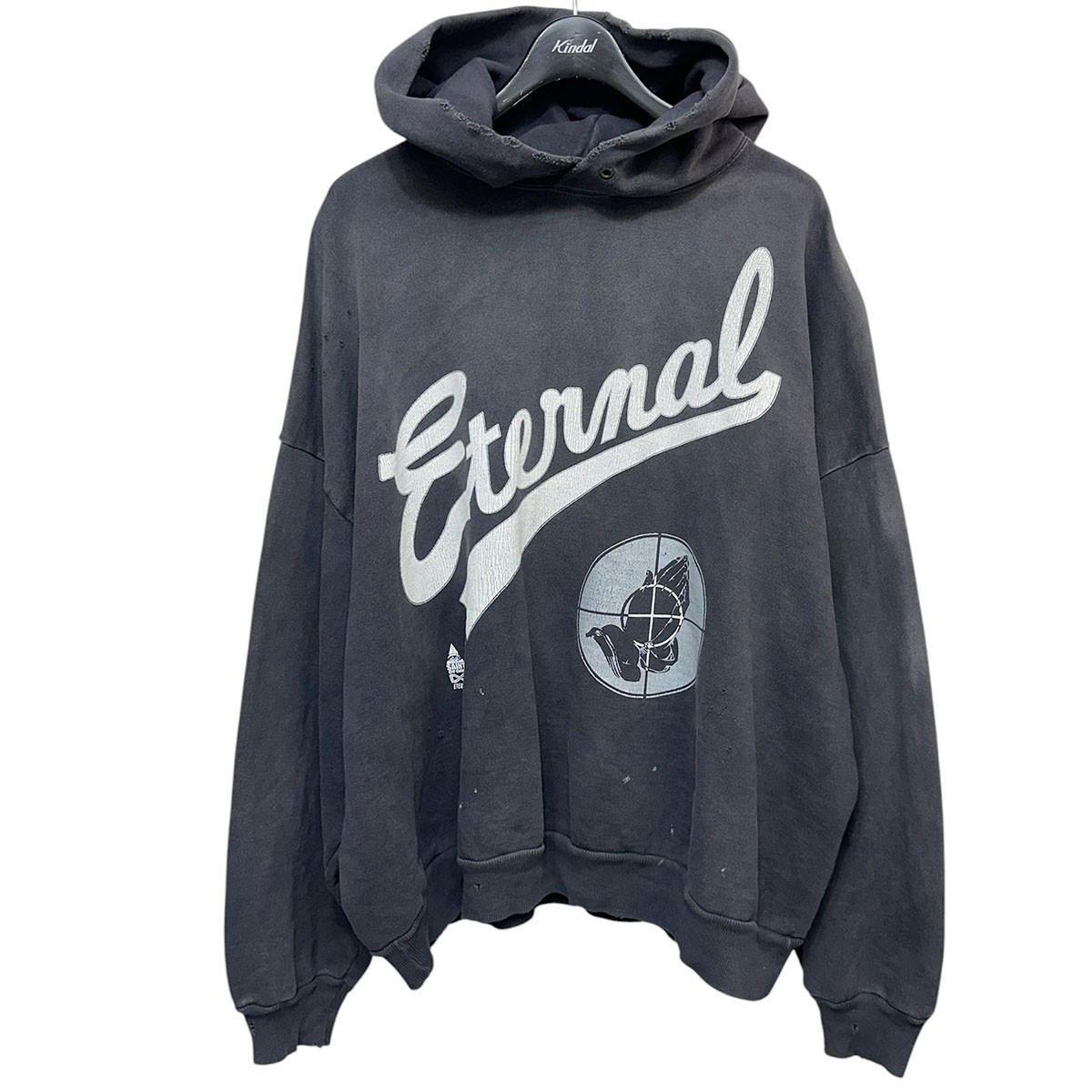 【中古】SAINT MICHAEL　FEAR OF GOD HOODIE SNT OF GOD ダブルネームビンテージ加工フーディー SM-HR8-0000-C03 ブラック サイズ：OS 【270626】（セントマイケル）｜ブランド古着のカインドオル