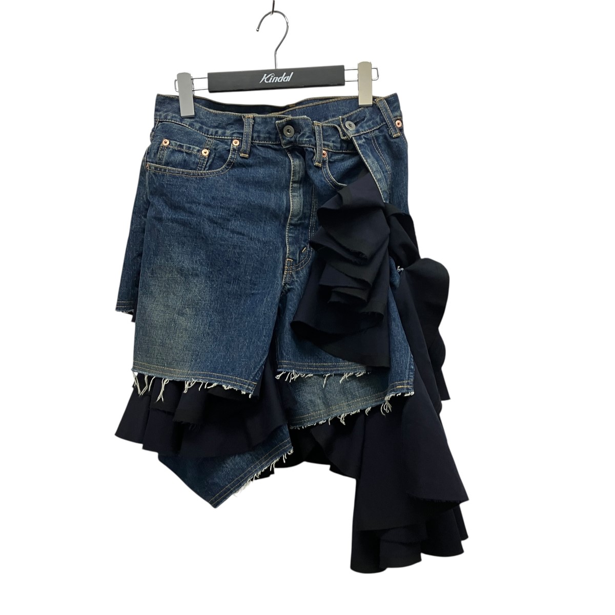 【中古】JUNYA WATANABE CDG再構築フリルアシンメトリースカート XP-S005 インディゴ×ネイビー サイズ:S【価格見直し】|ブランド古着のカインドオル