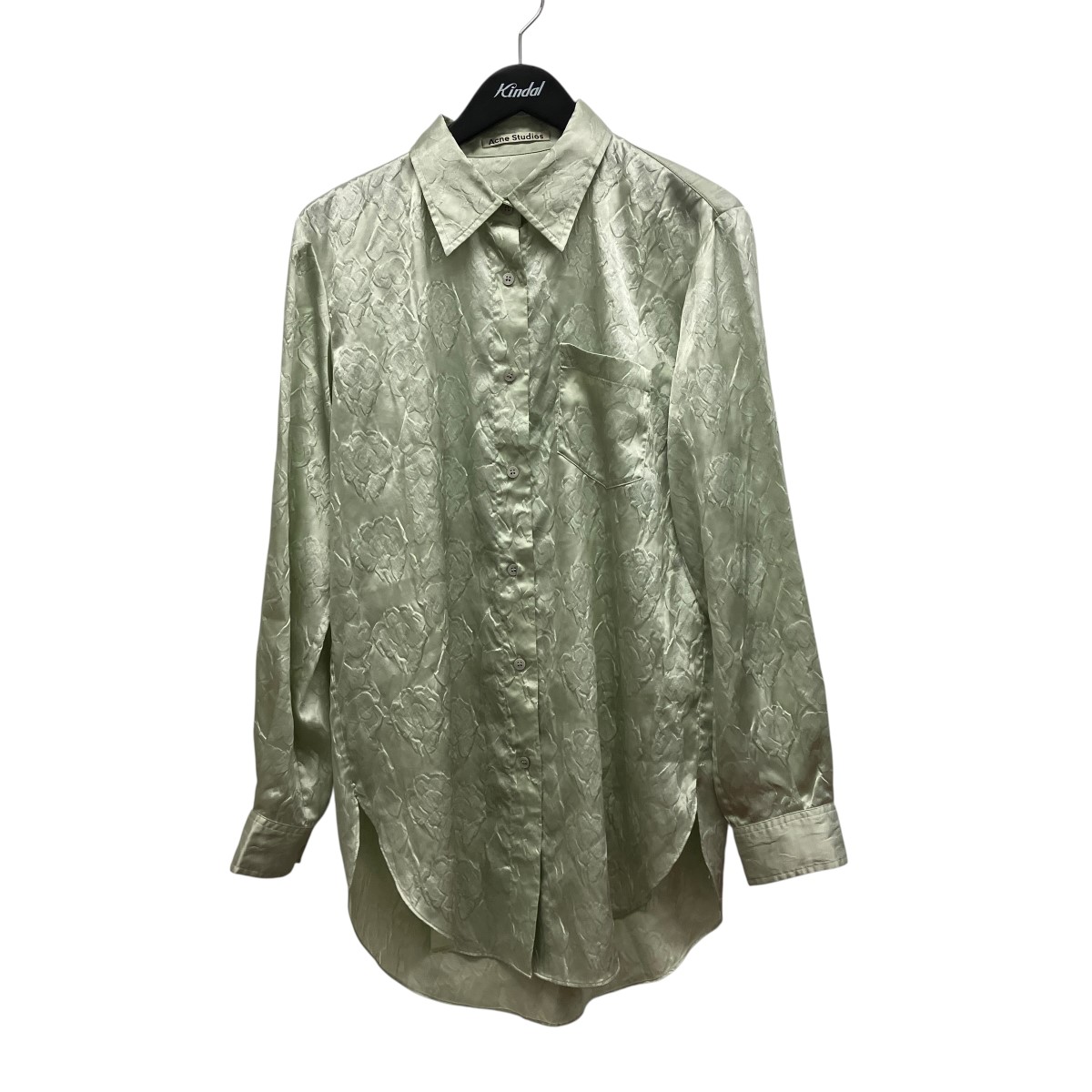 【中古】ACNE STUDIOS　総柄サテン長袖シャツ FN-WN-BLOU000316 黄緑 サイズ：34 【010726】（アクネストゥディオズ）｜ブランド古着のカインドオル