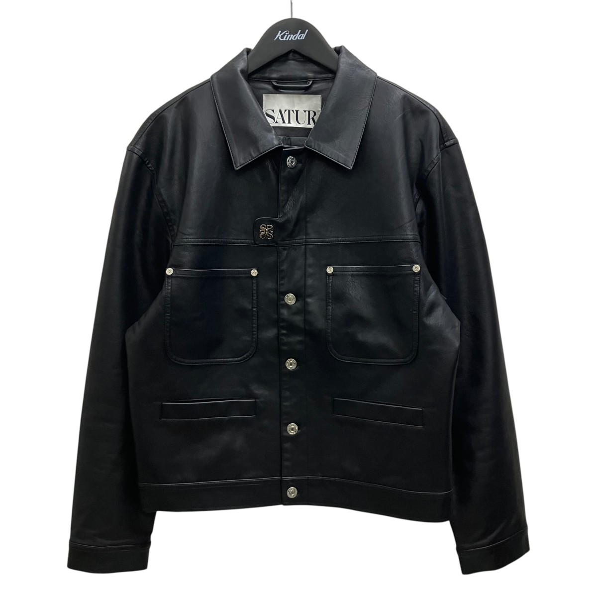 【中古】SATUR　フェイクレザージャケット ブラック サイズ：L 【020726】（セター）｜ブランド古着のカインドオル