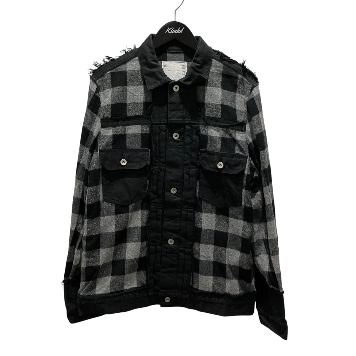 【中古】sacai　チェック切替ジャケット 20-02265M グレー&times;ブラック サイズ：2 【030726】（サカイ）｜ブランド古着のカインドオル