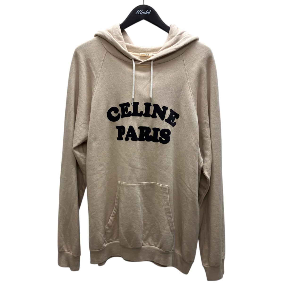 【中古】CELINE カシミヤブレンドプルオーバーパーカー ベージュ×ブラック サイズ:XL 【030726】(セリーヌ)|ブランド古着のカインドオル