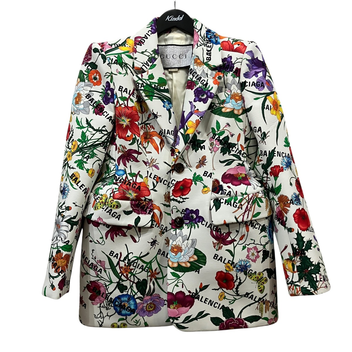 【中古】GUCCI&times;BALENCIAGA　フローラルプリントテーラードジャケット 676217 ZAH8C ホワイト&times;マルチカラー サイズ：44 【070726】（グッチ&times;バレンシアガ）｜ブランド古着のカインドオル