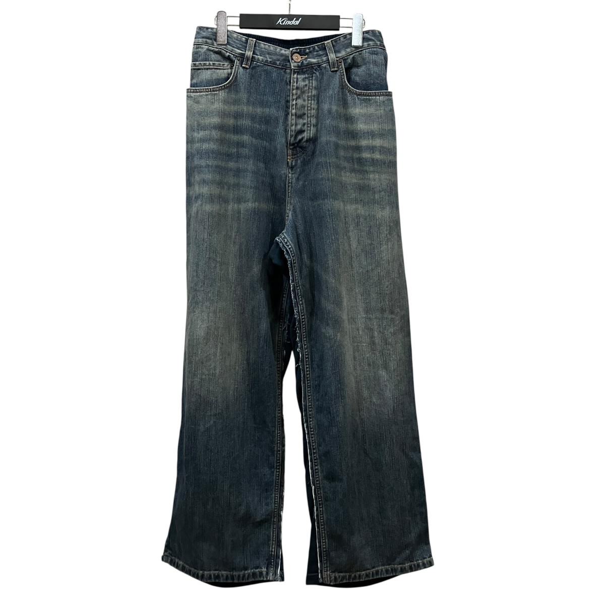 【中古】BALENCIAGA 「HYBRID BAGGY JEANS」 ハイブリッドワイドデニムパンツ 738751 インディゴ×ネイビー サイズ:XS 【070726】(バレンシアガ)|ブランド古着のカインドオル