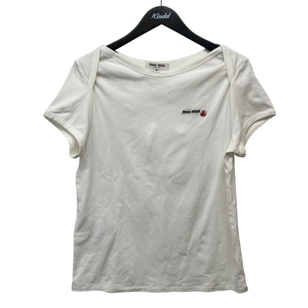 【中古】MIU MIU&times;PETIT BATEAU　25SS ストレッチジャージー レギュラーTシャツ ロゴ刺しゅうTシャツ MJN568 ホワイト サイズ：M 【070726】（ミュウミュウ）｜ブランド古着のカインドオル