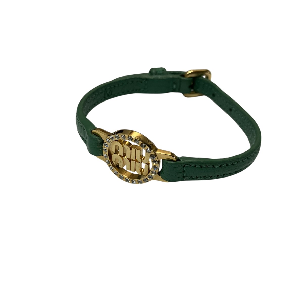 【中古】MIU MIU　ラメストーンブレスレット グリーン&times;ゴールド サイズ：- 【100726】（ミュウミュウ）｜ブランド古着のカインドオル