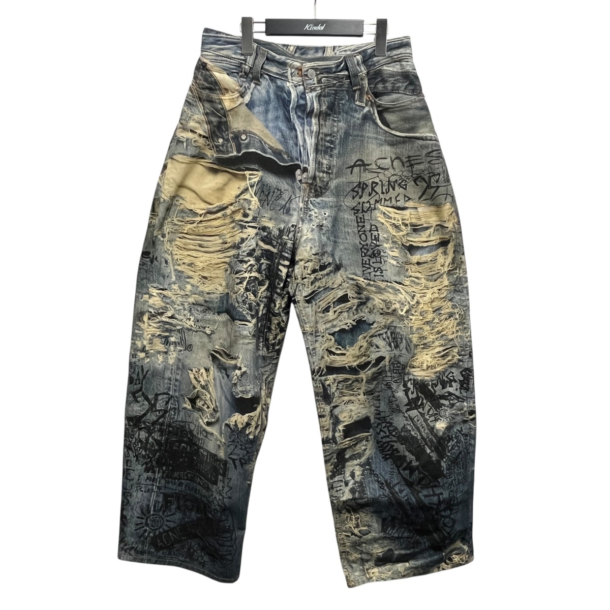 【中古】ACNE STUDIOS SUPER BAGGY FIT JEANS 転写プリント総柄ルーズフィットパンツ FN-MN-TROU001097 ブルー サイズ:46 【110726】(アクネストゥディオズ)|ブランド古着のカインドオル