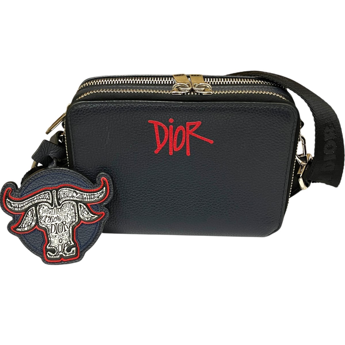【中古】DIOR&times;Shawn Stussy　ロゴレザーショルダーバッグ 24-BO-1200 ネイビー サイズ：ONE SIZE 【110726】（ディオール&times;ショーン・ステューシー）｜ブランド古着のカインドオル
