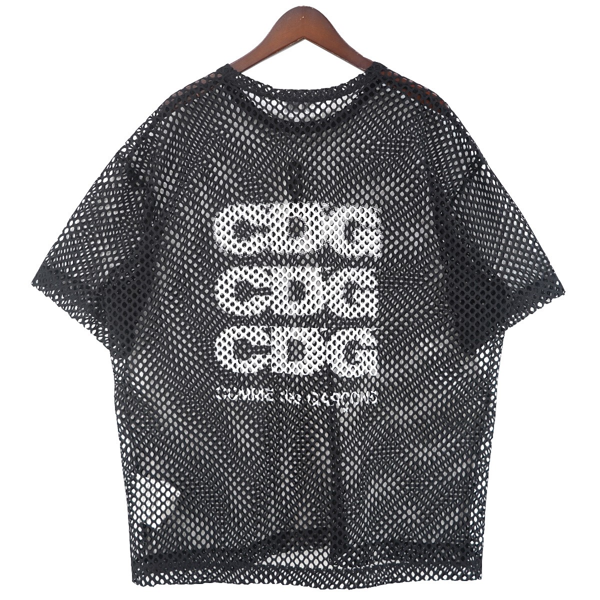 【中古】COMME des GARCONS CDG CDG OVERSIZED MESH T-SHIRT トリプルエアライン ロゴ シースルー メッシュ ビッグシルエット 半袖 Tシャツ ブラック サイズ:S 【120726】(シーディージー コムデギャルソン)|ブランド古着のカインドオル