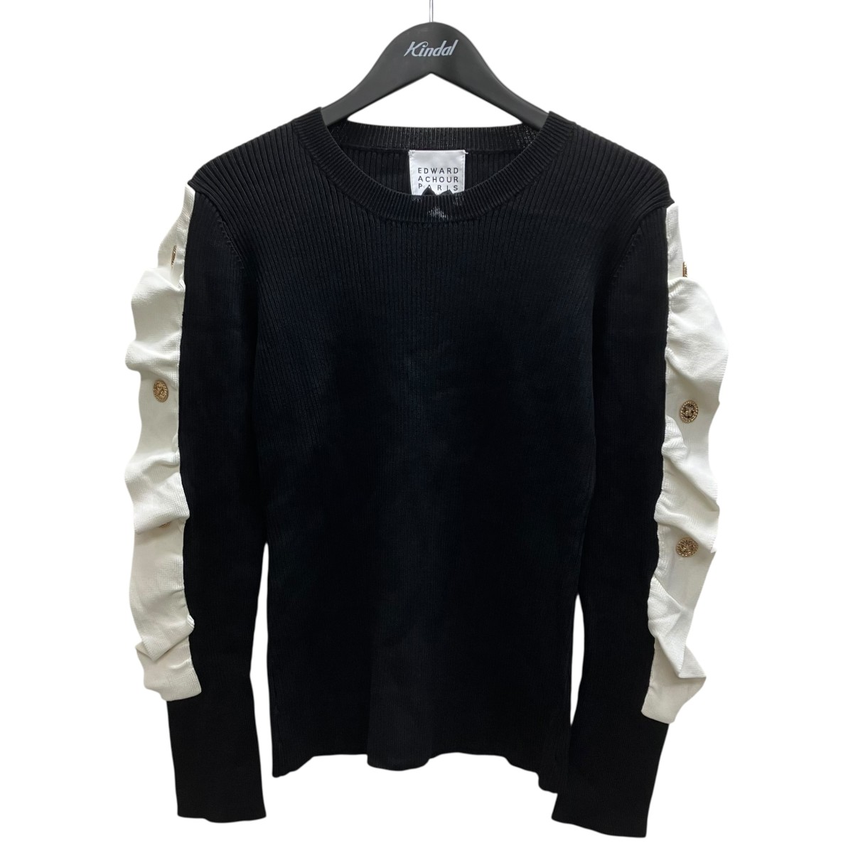 【中古】EDWARD ACHOUR PARIS　フリルカットソー ブラック サイズ：42 【130726】（エドワード・パシュール・パリ）｜ブランド古着のカインドオル