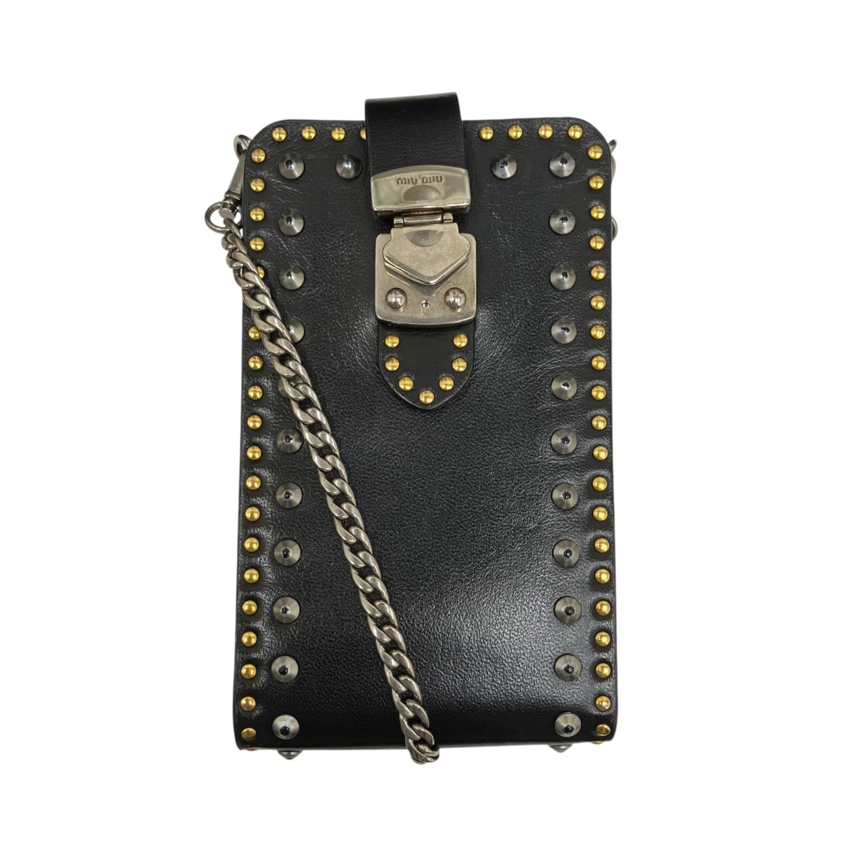 【中古】MIU MIU　フォンポーチ ブラック&times;ゴールド 【140726】（ミュウミュウ）｜ブランド古着のカインドオル
