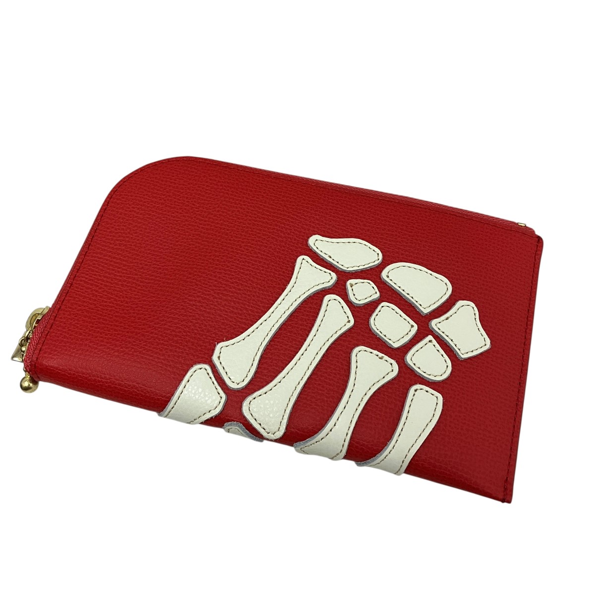 【中古】KAPITAL　Leather Thumbs Up Bone Hand Zip Neck wallet レザーボーンジップウォレット レッド サイズ：One Size 【140726】（キャピタル）｜ブランド古着のカインドオル