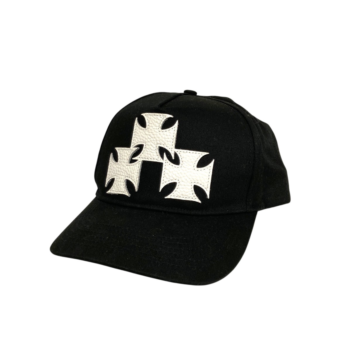 【中古】ASKYURSELF　LEATHER CROSS PATCH CAP キャップ ブラック&times;ホワイト サイズ：フリーサイズ 【150726】（アスクユアセルフ）｜ブランド古着のカインドオル