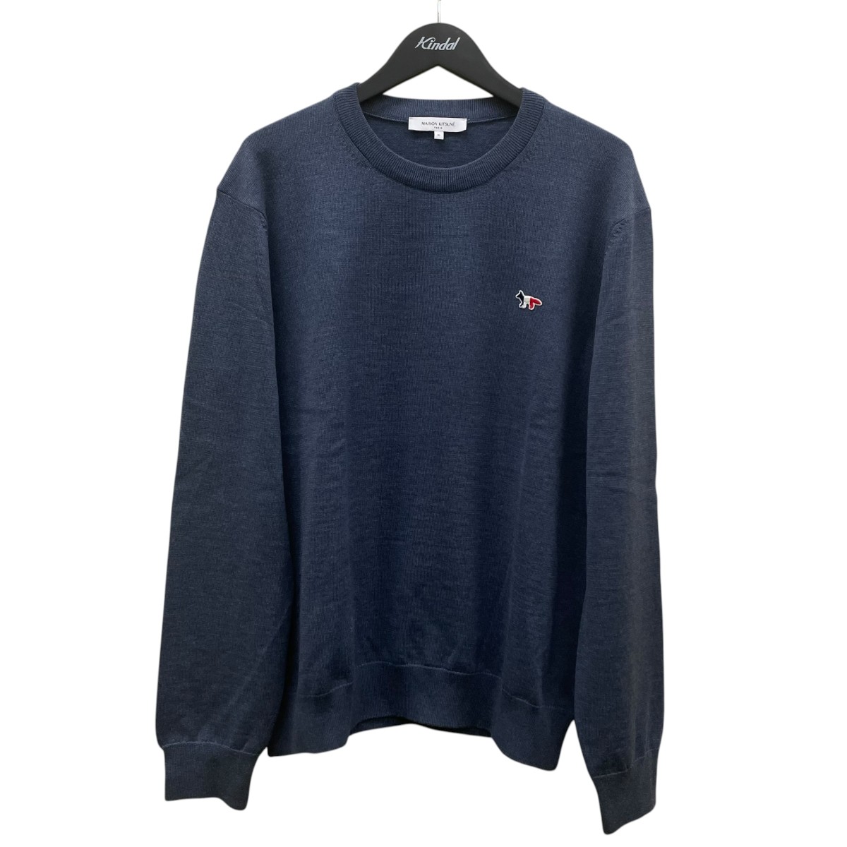【中古】MAISON KITSUNE　トリコロール フォックス メリノ レギュラー ジャンパー ロゴ刺繍ワッペン クルーネックニット セーター PM00820KT1036 ブルー サイズ：XL 【150726】（メゾンキツネ）｜ブランド古着のカインドオル