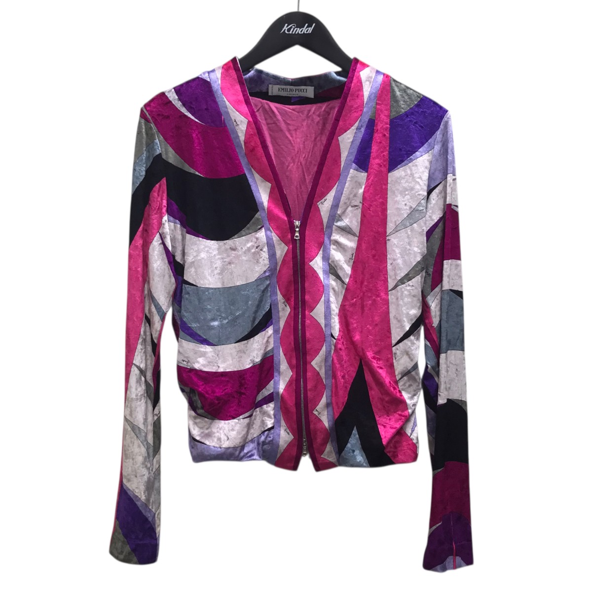 【中古】Emilio Pucci ベロアジャケット ショッキングピンク×マルチカラー サイズ:48 【160726】(エミリオプッチ)|ブランド古着のカインドオル