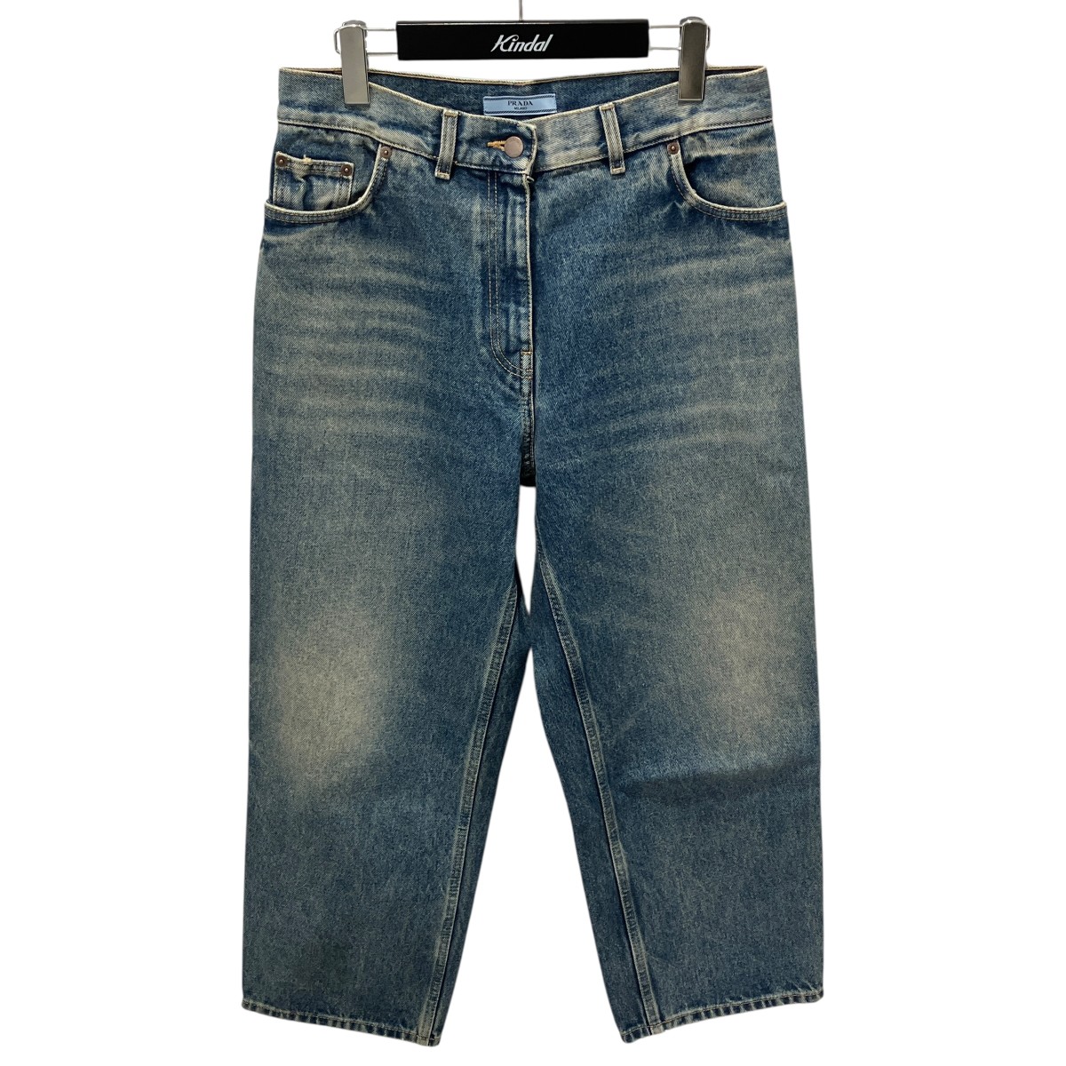 【中古】PRADA　トライアングルロゴ リラックスワイドデニム デニムパンツ GFP491 インディゴ サイズ：W26 【160726】（プラダ）｜ブランド古着のカインドオル