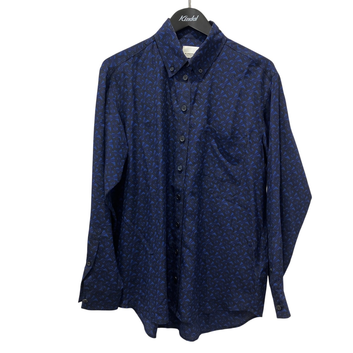 【中古】BURBERRY TBモノグラム柄 シルクシャツ 8048859 ブルー×ネイビー サイズ:38 【170726】(バーバリー)|ブランド古着のカインドオル