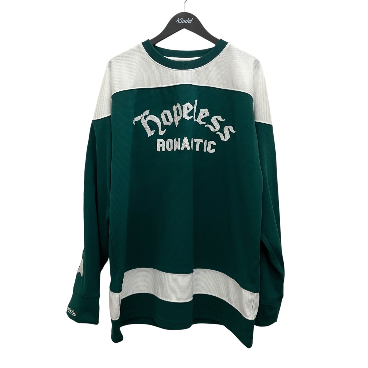 【中古】EMOTIONALLY UNAVAILABLE&times;MITCHELL ＆ NESS　【EU HOCKEY JERSEY】 ゲームシャツ グリーン&times;ホワイト サイズ：L 【170726】（エモーショナリー・アンアベイラブル&times;ミッチェルアンドネス）｜ブランド古着のカインドオル