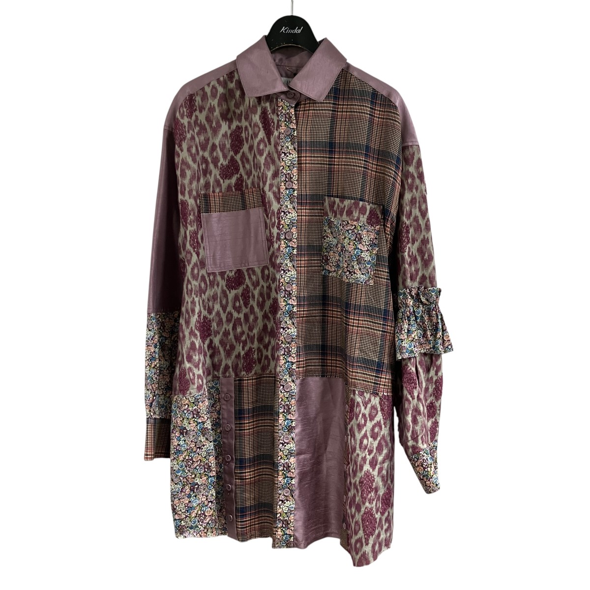 【中古】RURUMU　パッチワークロングシャツ パープル サイズ：Free 【210726】（ルルムウ）｜ブランド古着のカインドオル