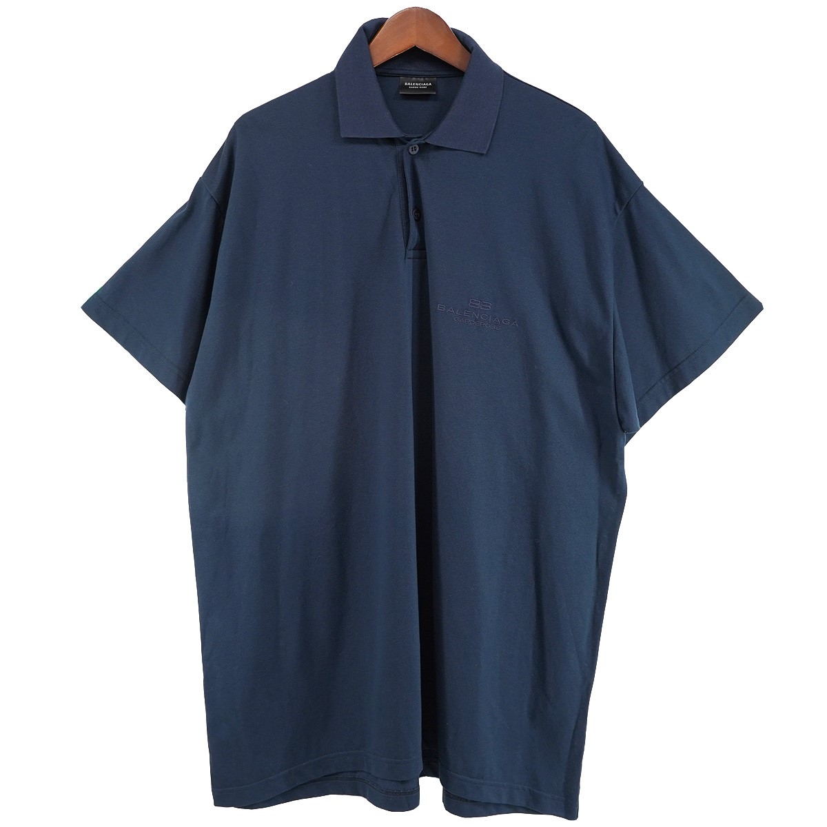 【中古】BALENCIAGA　25SS Intertwined Polo ／ Garderobe ロゴ ダブルヘム オーバーサイズ ポロシャツ ネイビー サイズ：2 【220726】（バレンシアガ）｜ブランド古着のカインドオル