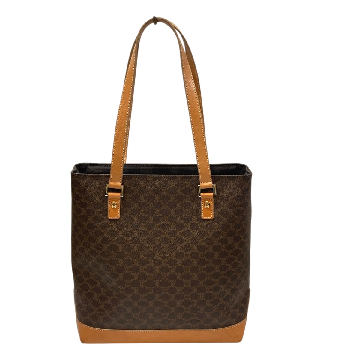 【中古】CELINE　マカダム柄 ハンドバッグ CE00／12 ブラウン&times;ベージュ 【230726】（セリーヌ）｜ブランド古着のカインドオル