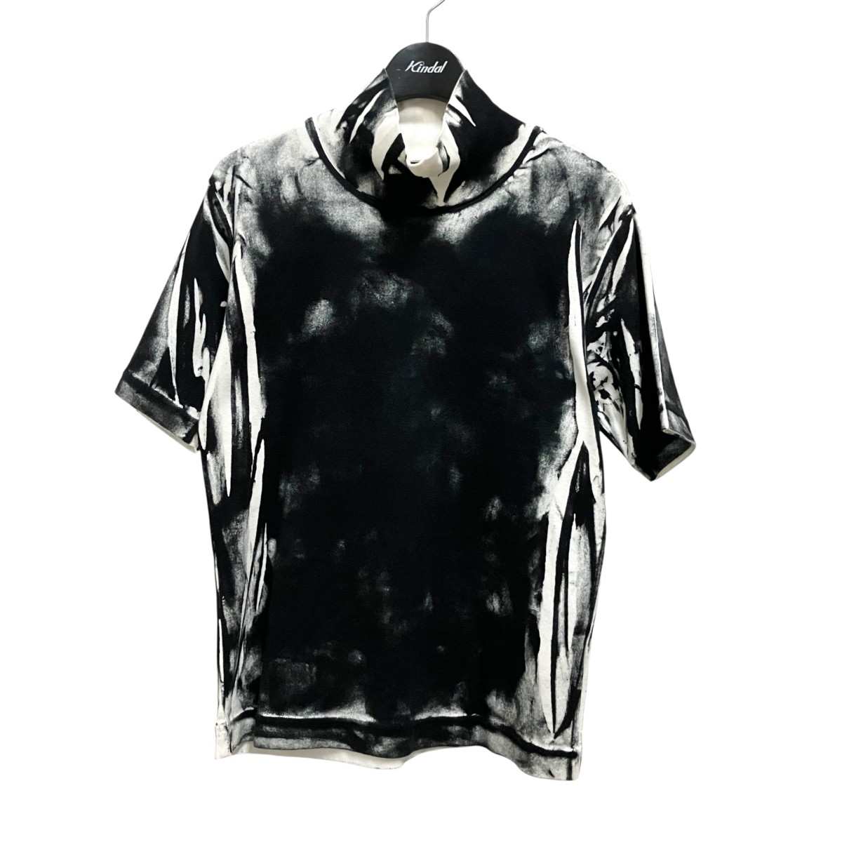 【中古】Y’s CIRCULAR RIB GARMENT CRUSH PRINT HIGH NECK HALF SLEEVE 総柄Tシャツ YI T23 677 ブラック×ホワイト サイズ:2 【230726】(ワイズ)|ブランド古着のカインドオル