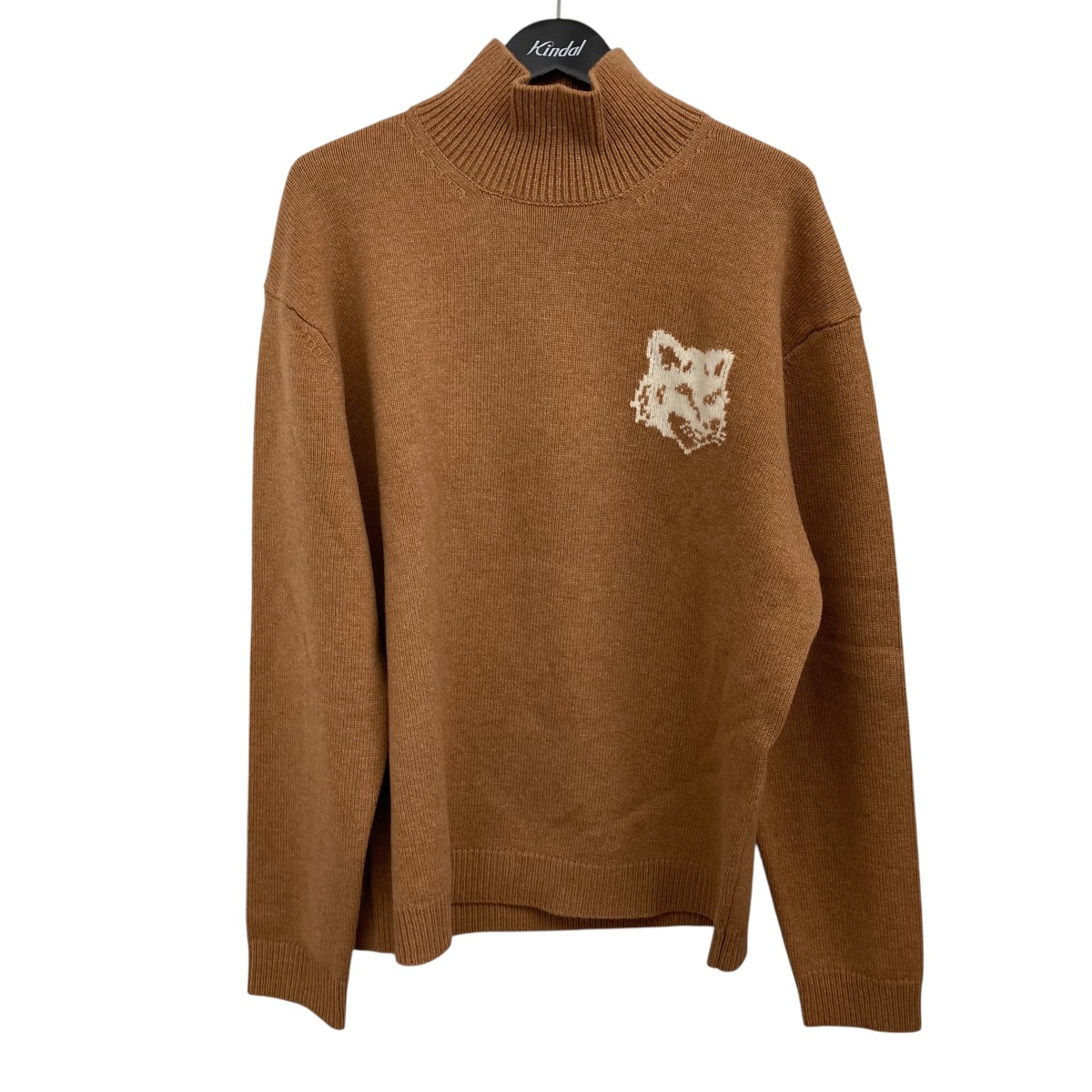 【中古】MAISON KITSUNE　FOX HEAD INTARSIA COMFORT HIGH NECK JUMPER ハイネックニット NM00807KM0329 ブラウン サイズ：XL 【230726】（メゾンキツネ）｜ブランド古着のカインドオル