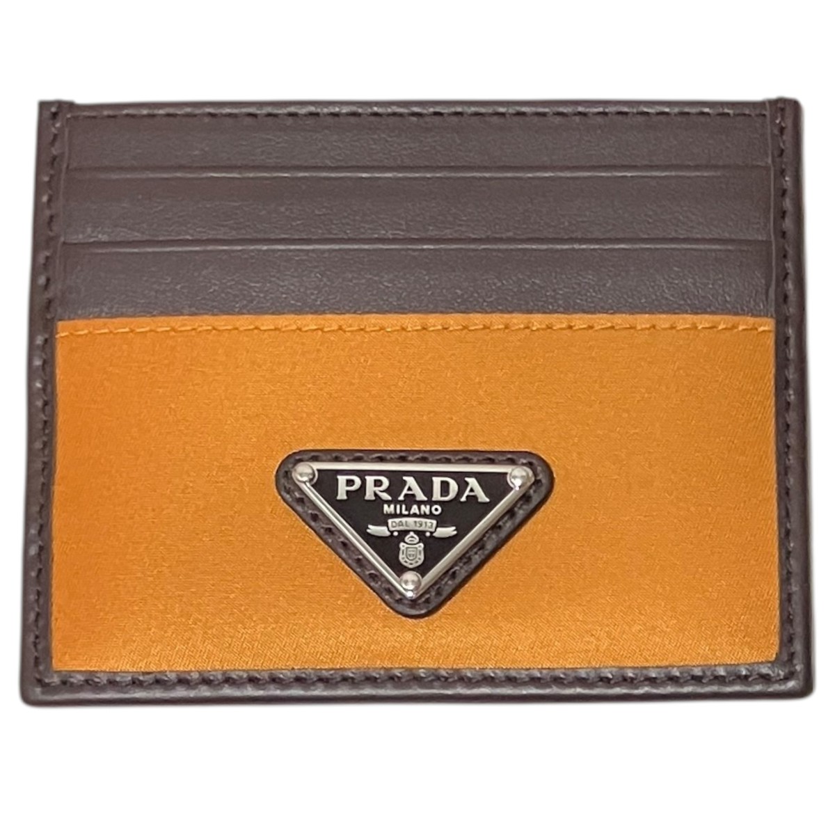 【中古】PRADA　カードケース 2MC025 ブラウン&times;オレンジ 【230726】（プラダ）｜ブランド古着のカインドオル