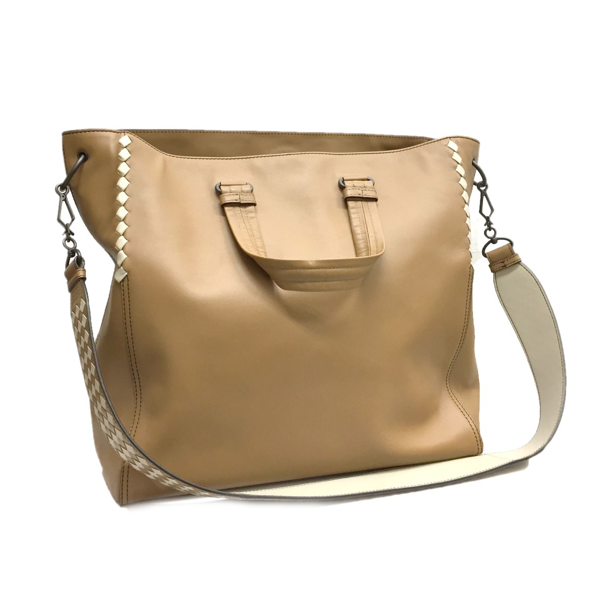 中古 Bottega Veneta イントレチャートショルダーレザートートバッグ メンズバッグ ブラウン バッグ 中古 Bottega ボッテガヴェネタ ブランド古着のカインドオルボッテガヴェネタ