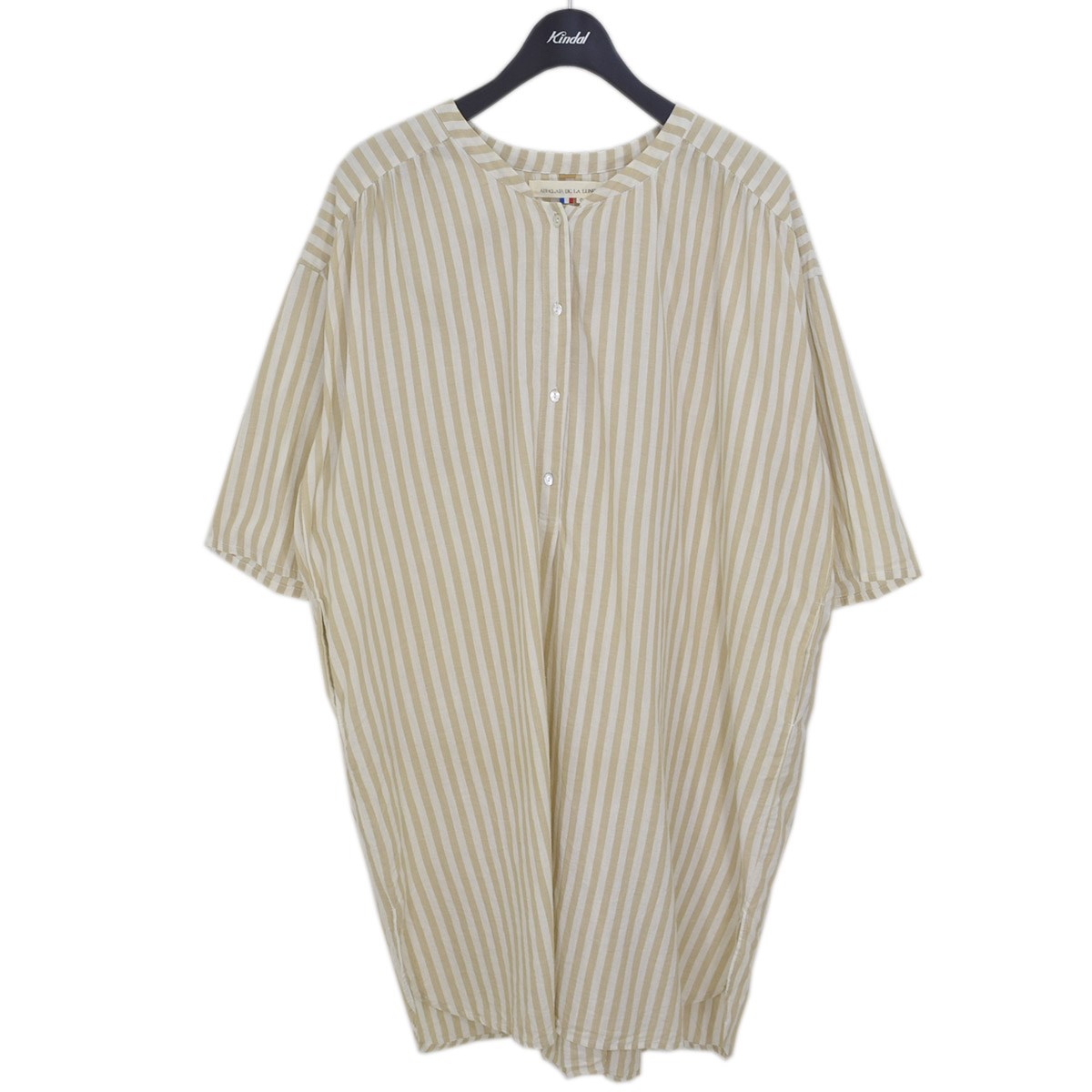 中古 Au Clair De La Lune ノーカラーストライププルオーバーシャツワンピース ベージュ アイボリー サイズ One オークレールデュラリュンヌ Bouncesociety Com