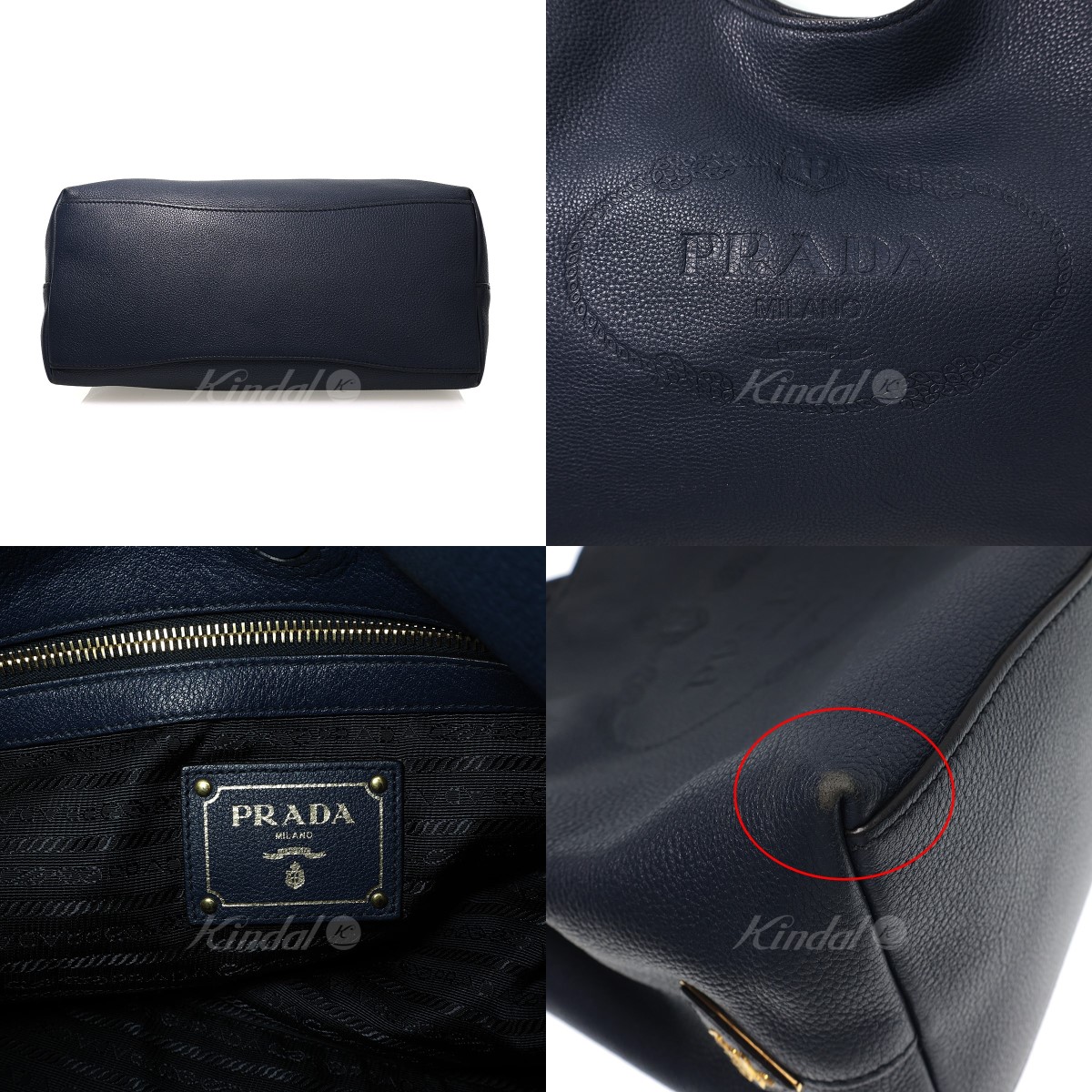 中古 PRADA 010722 NERO PHENIX VITELLO ネイビー プラダ レザートートバッグ 最も優遇の VITELLO