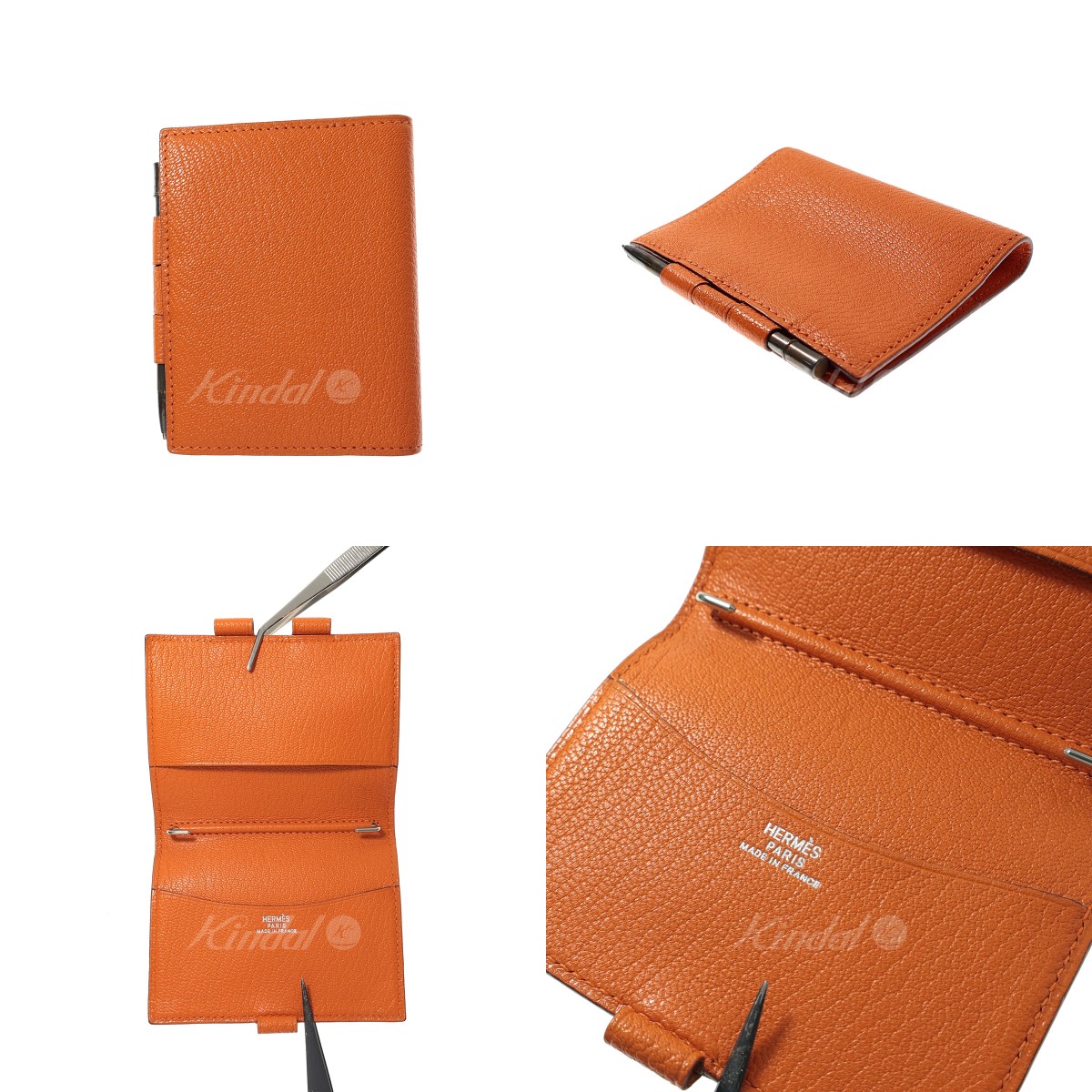 HERMES J刻印 ペン付きレザー手帳カバー オレンジ系 （エルメス） 財布