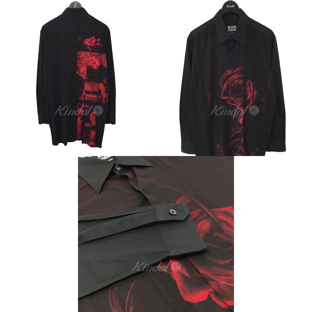 BLACK Scandal YOHJI YAMAMOTO 19SS後ろ開き薔薇プリントシャツ