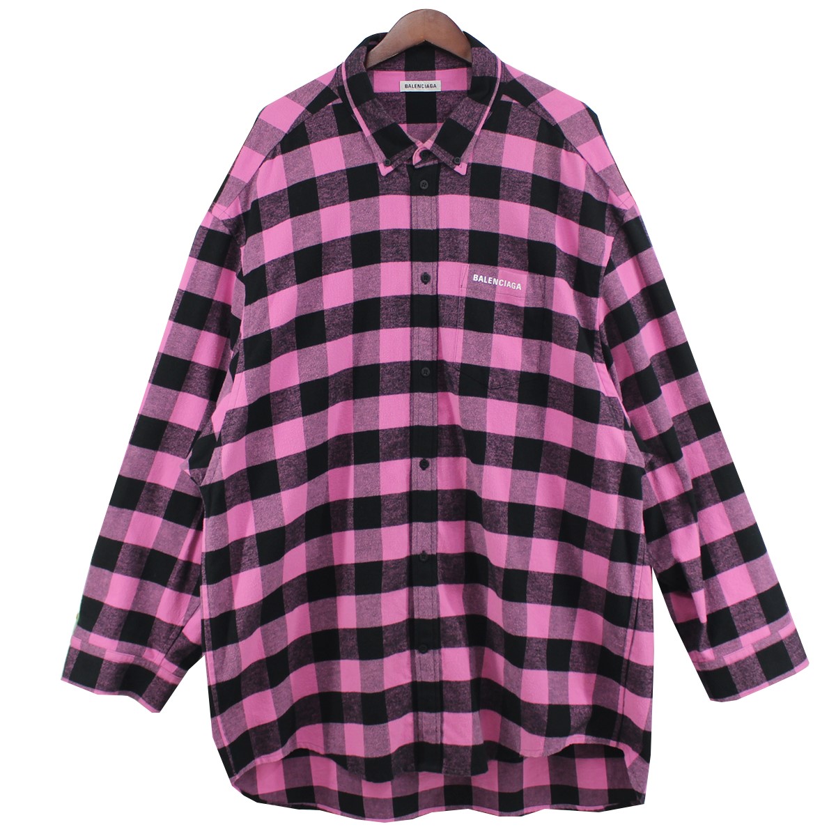 BALENCIAGA 20AW ロゴ オーバーサイズ チェックシャツ ピンク×ブラック