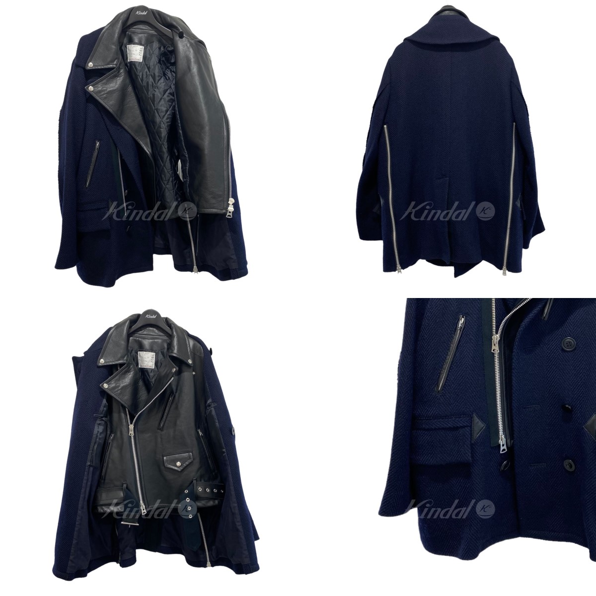 買付 【sacai】ニット レイヤード コート アウター ネイビー