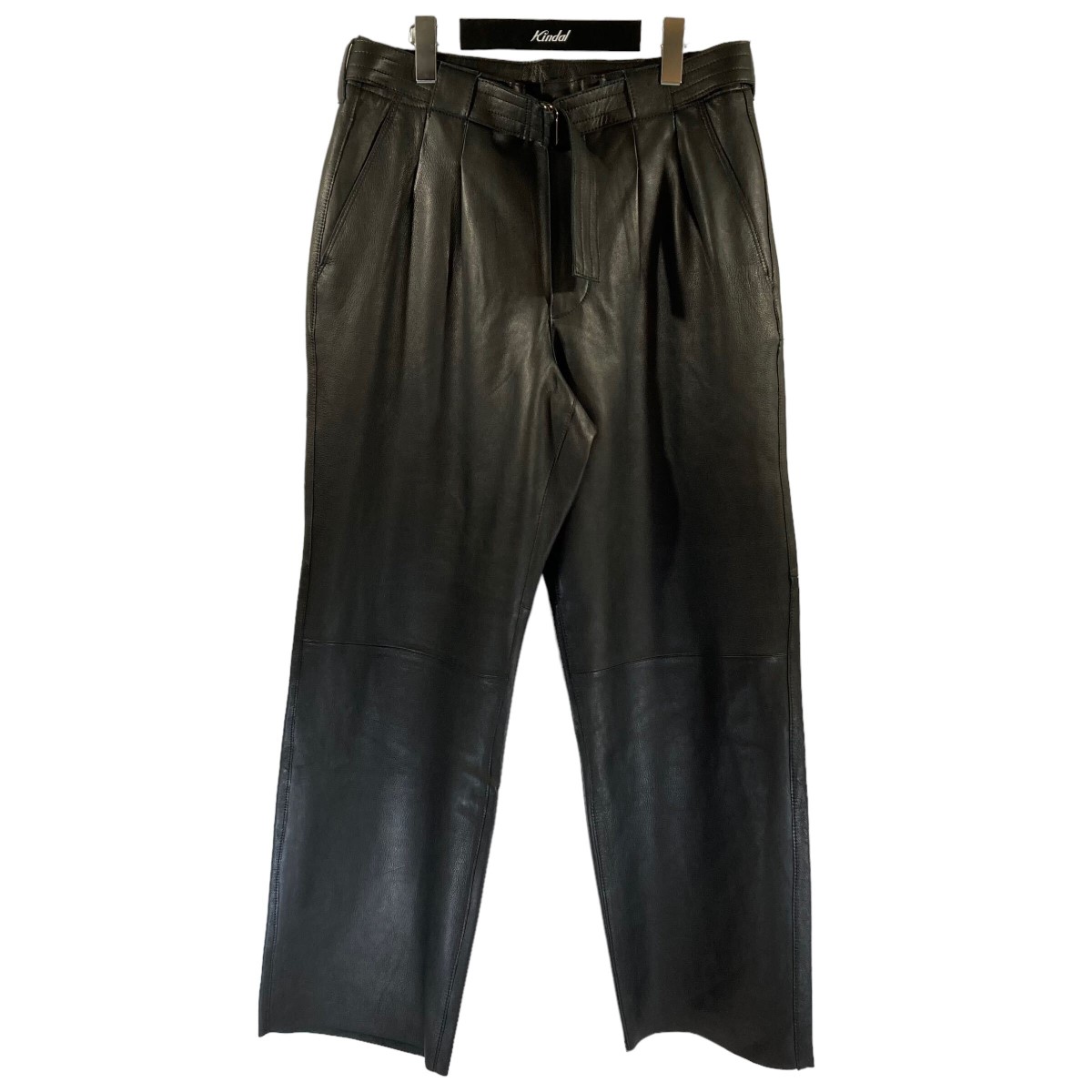 YOKE 21AW BELTED LEATHER 2TUCK TROUSERS レザーパンツ ブラック