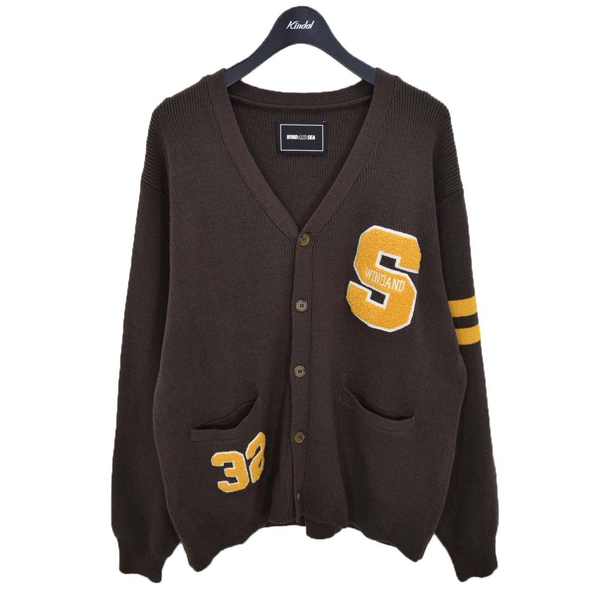 【中古】 WIND AND SEA　 Lettered Cardigan レタードカーディガン 2023SS ブラウン サイズ：XL 【160423】（ウィンダンシー）