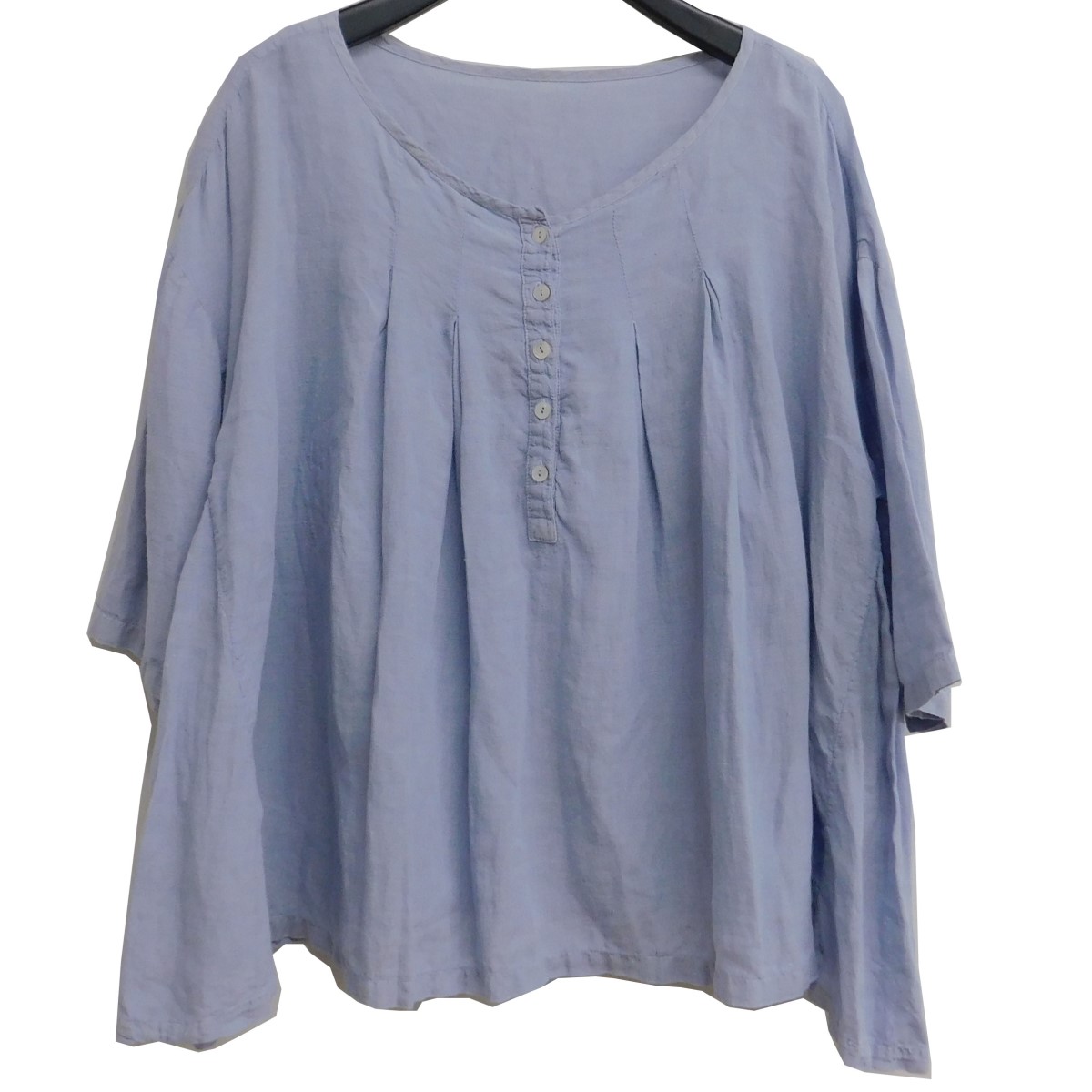 未使用✨ネストローブ コットンリネンデニムバンドカラーシャツ ブルー 長袖 未使用✨ネストローブ コットンリネンデニムバンドカラーシャツ ブルー