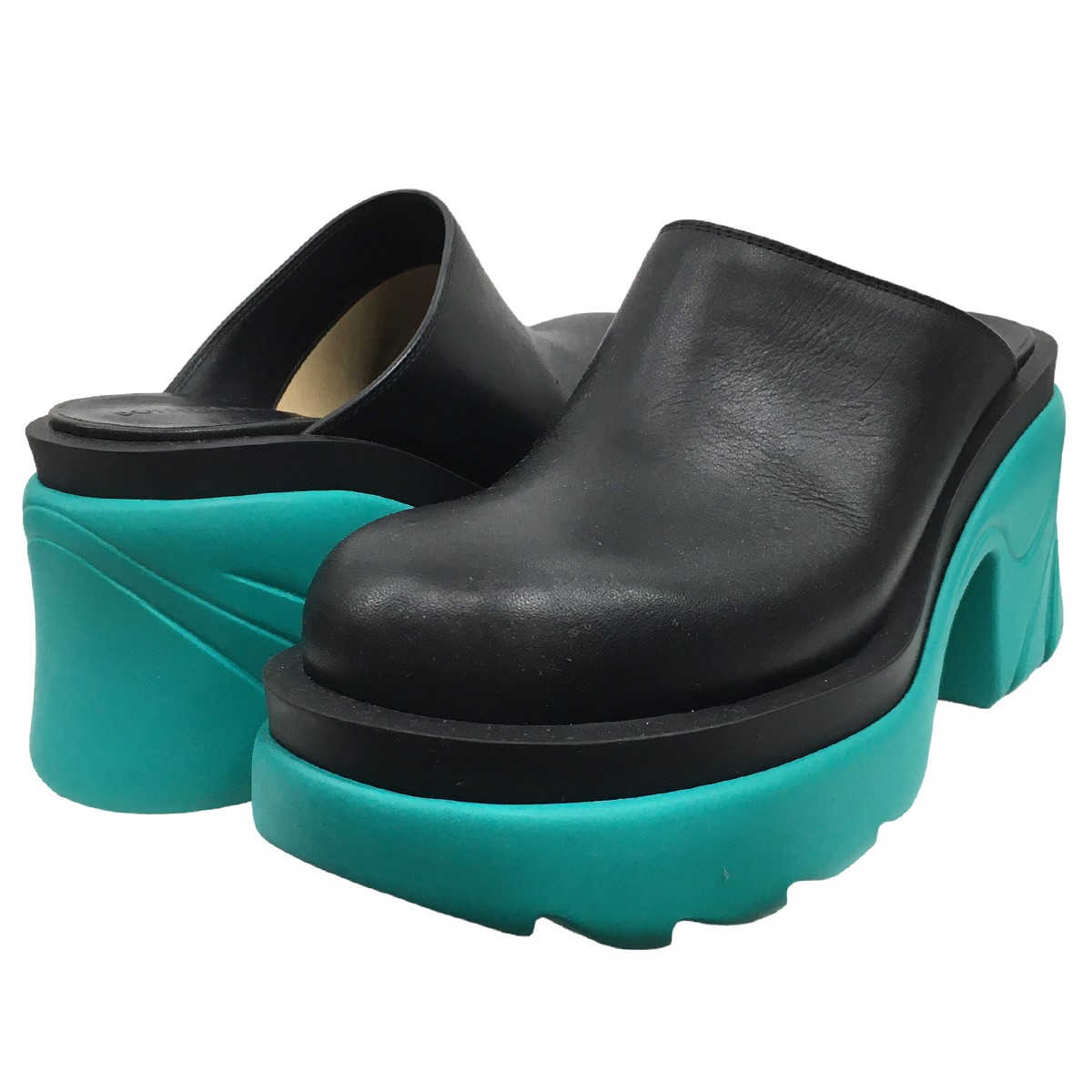 【中古】\u003cBR\u003eBOTTEGA VENETA\u003cBR\u003eFLASH PUMP 閃光電球 揚水機 ミュール ボリュームソール 黒いこと × ネプチューン 大きさ：37(約24糎)\u003cBR\u003e【必要経費思いかえす】