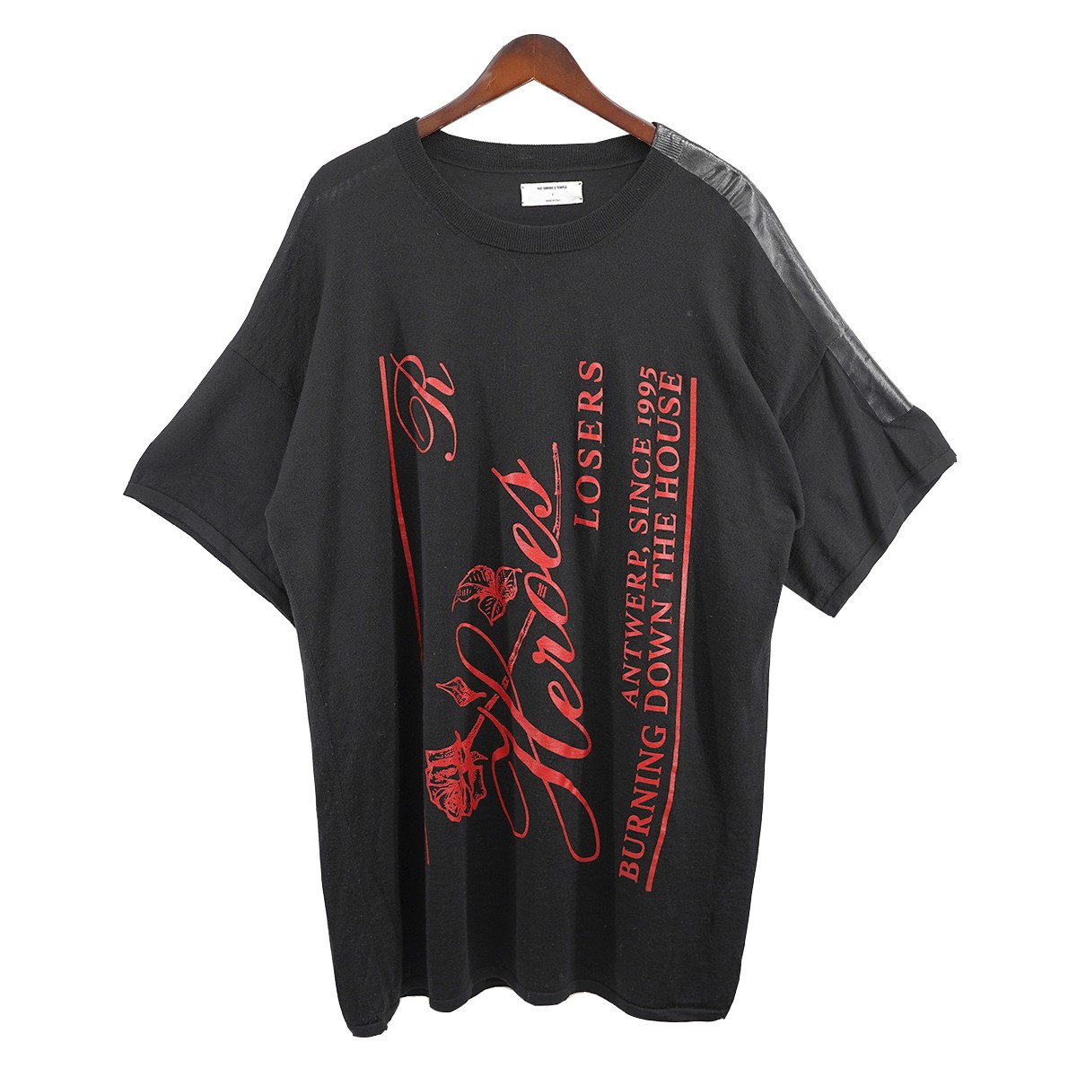 【中古】 RAF SIMONS × TEMPLA 19AW Heroes rose T-shirt テープ 加工 オーバーサイズ ニット Tシャツ ブラック サイズ：S 【価格見直し】