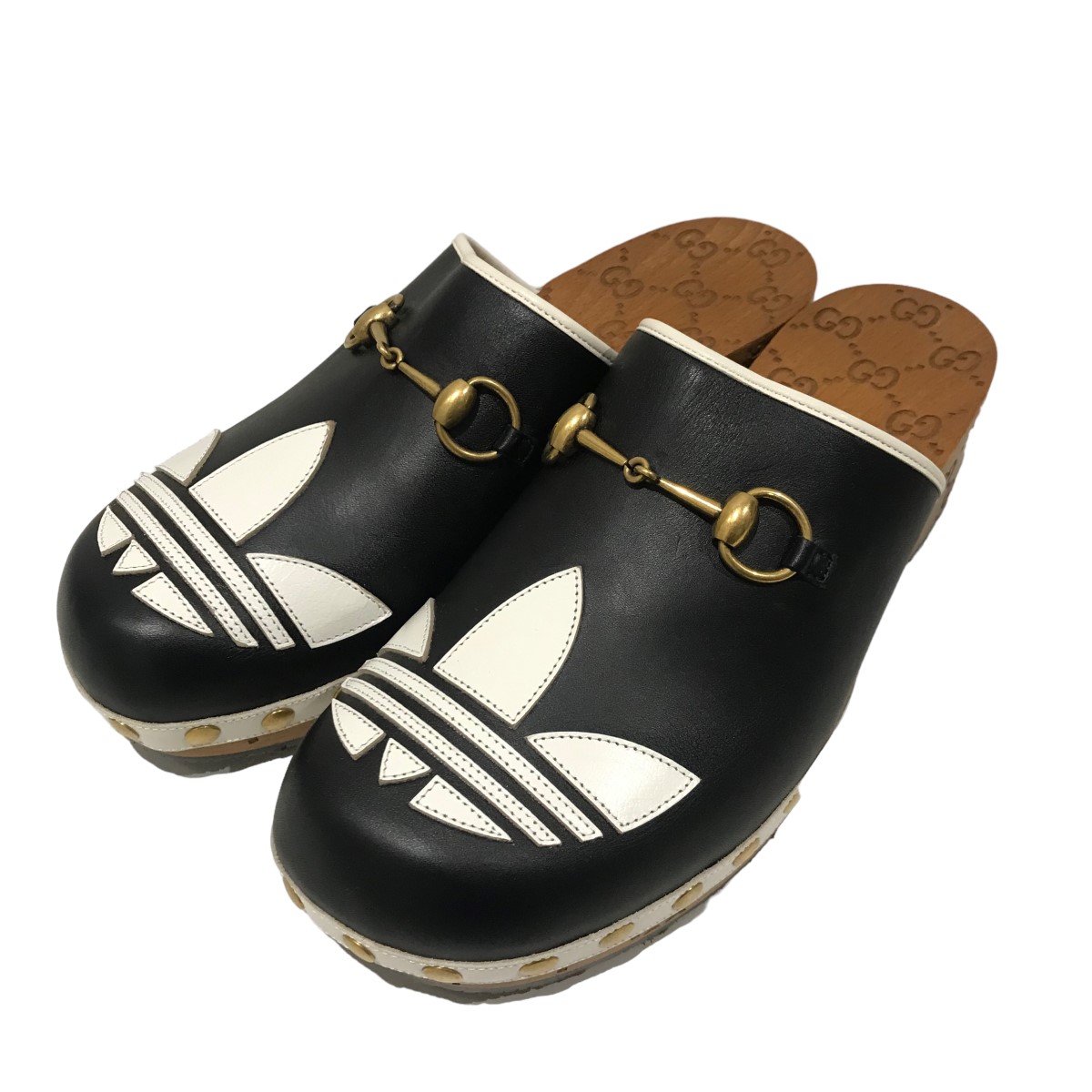 【楽天市場】【中古】GUCCI×adidasクロッグ レザー フロントロゴサンダル 702252 ブラック サイズ：7【価格見直し】：ブランド古着のカインドオル